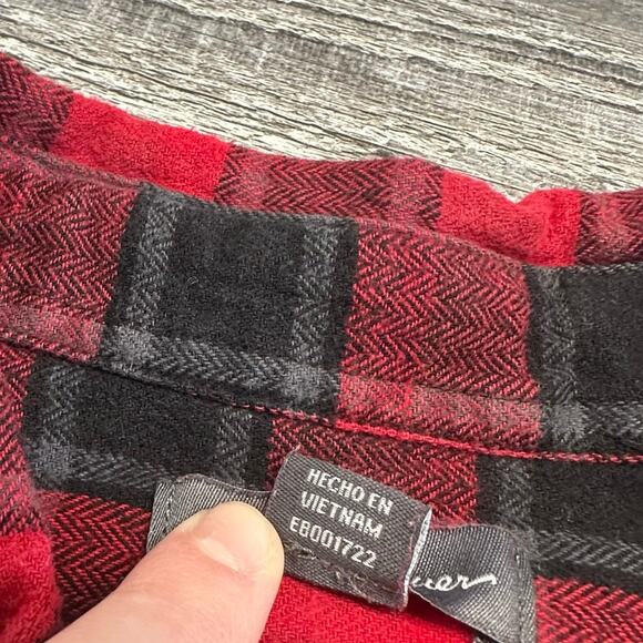 Eddie Bauer Red Black Buffalo Plaid Mens L Cotton Button Up Flannel Button Shirt - Picture 9 of 10